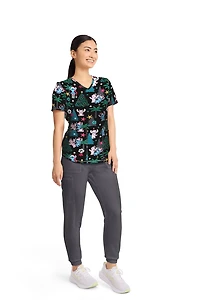 Haut pour femmes de la collection mode Scrubstar, imprimé Snow Cute à col en V