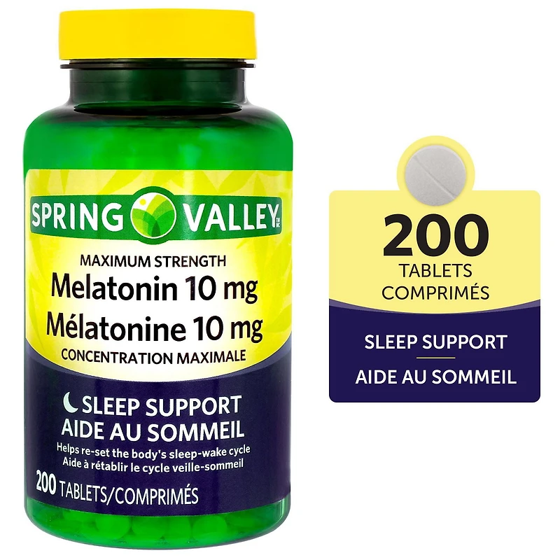 Spring Valley Mélatonine 10 mg, Concentration maximale 200 Comprimés