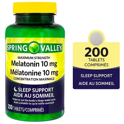 Spring Valley Mélatonine 10 mg, Concentration maximale 200 Comprimés