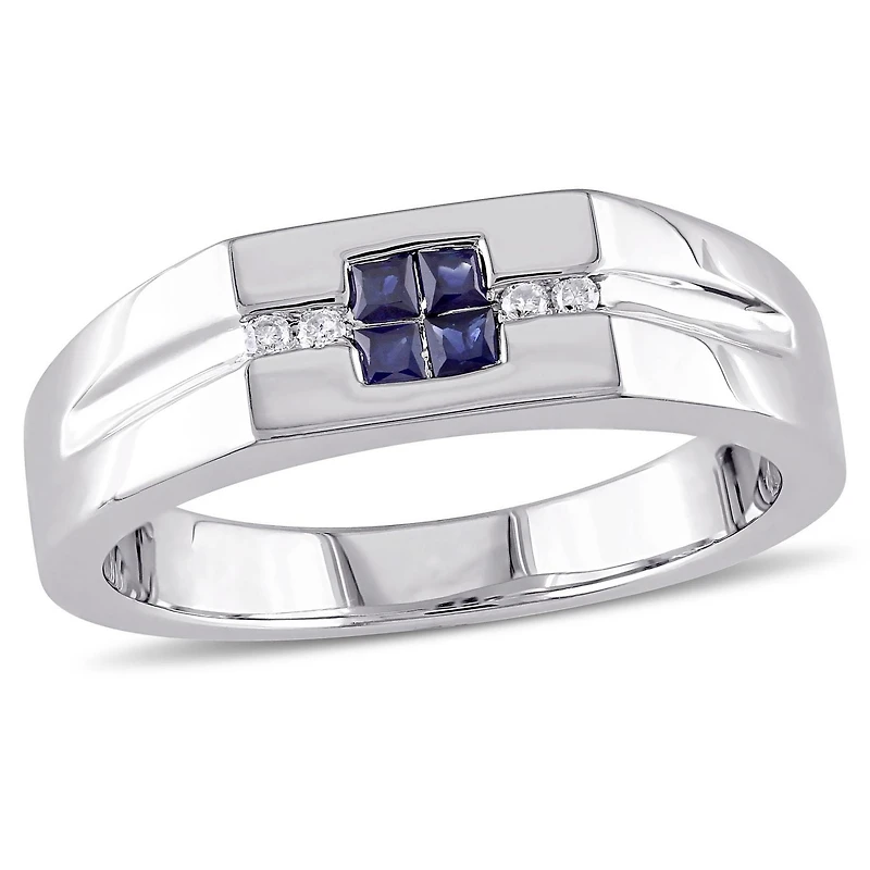 Tangelo 1/3 Carat T.G.W. Sapphire and Diamond Accent Sterling Silver Men's Ring