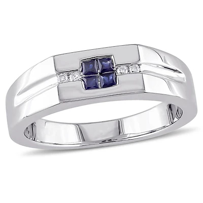 Tangelo 1/3 Carat T.G.W. Sapphire and Diamond Accent Sterling Silver Men's Ring