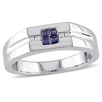 Tangelo 1/3 Carat T.G.W. Sapphire and Diamond Accent Sterling Silver Men's Ring