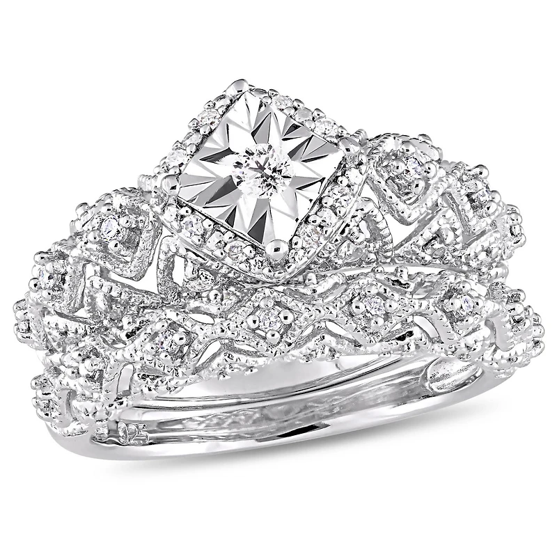 Ensemble nuptial filigrane de style rétro Miabella avec diamants 1/5 CT poids total en argent sterling