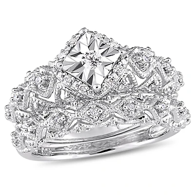 Miabella 1/5 Carat T.W. Diamond Sterling Silver Vintage Filigree HALO Bridal Set