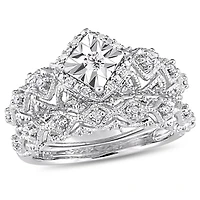 Ensemble nuptial filigrane de style rétro Miabella avec diamants 1/5 CT poids total en argent sterling