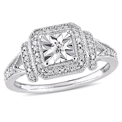 Miabella 1/5 Carat T.W. Diamond Square Halo Vintage Engagement Ring