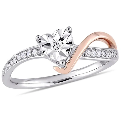 Miabella 1/10 Carat T.W. Diamond 10 K Two-Tone Gold Heart Swirl Promise Ring