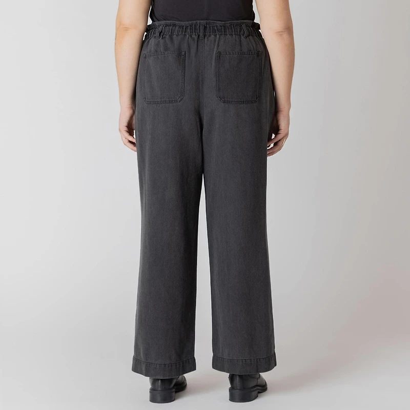 Devoted straight leg denim pants with elastic waist