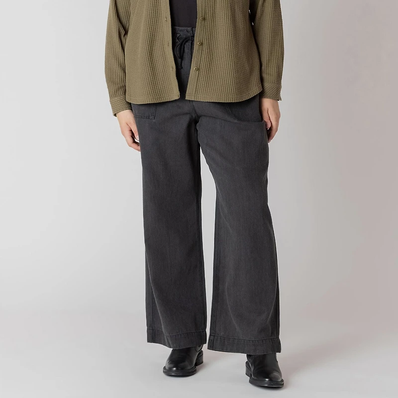 Devoted straight leg denim pants with elastic waist