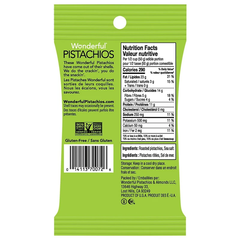 Pistaches rôties et salées Bonne source de protéines végétales sans<br>l'effort