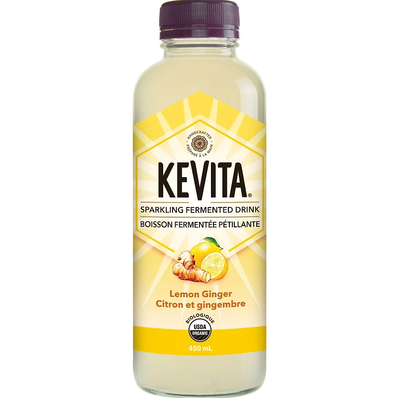 KeVita Boisson Fermentée et Pétillante Saveur de Citron et Gingembre, 450mL
