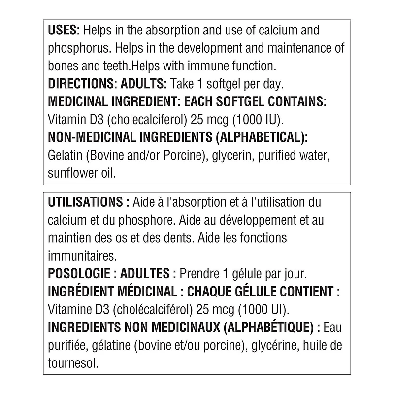 Spring Valley Vitamine D3, 1000 UI