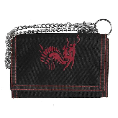 R70 Men's Trifold Nylon Red Wallet with Chain