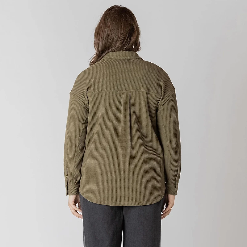 Devoted long sleeve button up thermal knit top