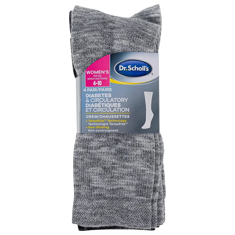 Dr. Scholl's Chaussettes diabétiques pour dames - 4 Paires - doux, haut non-contraignant avec technologie regulatrice de temperature Chaussettes diabétiques -dames