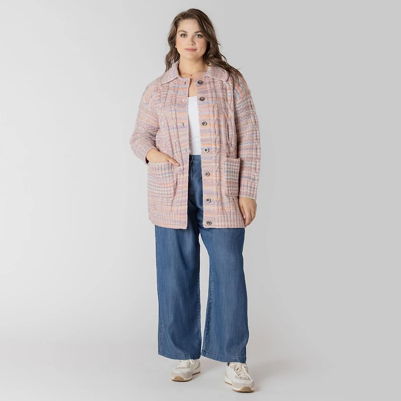 Devoted cardigan à manches longues boutonné en maille torsadée