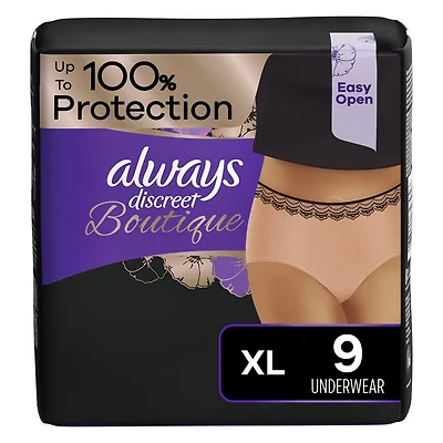 Culottes d’incontinence et de post-partum Always Discreet Boutique pour femmes, taille TG, protection maximale, couleur rosée, 9 culottes