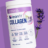 LEANFIT COLLAGEN & SLEEP™ Latte bleu à la lavande – 7 g de collagène + 200 mg de magnésium + 3 mg de mélatonine + 10 mg d’ashwagandha – Améliore le sommeil et réduit les effets du décalage horaire – 25 portions, pot de 206 g