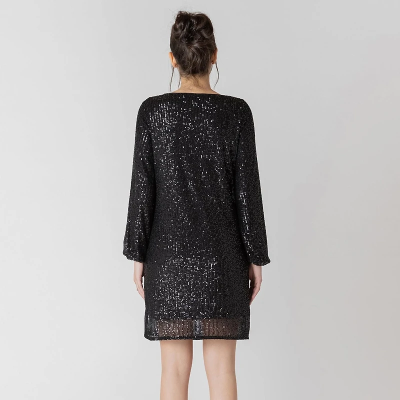Devoted long sleeve sequin mini dress