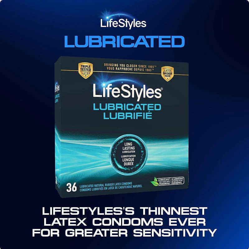 Préservatifs en latex de caoutchouc naturel lubrifié LifeStyles, 36 unités