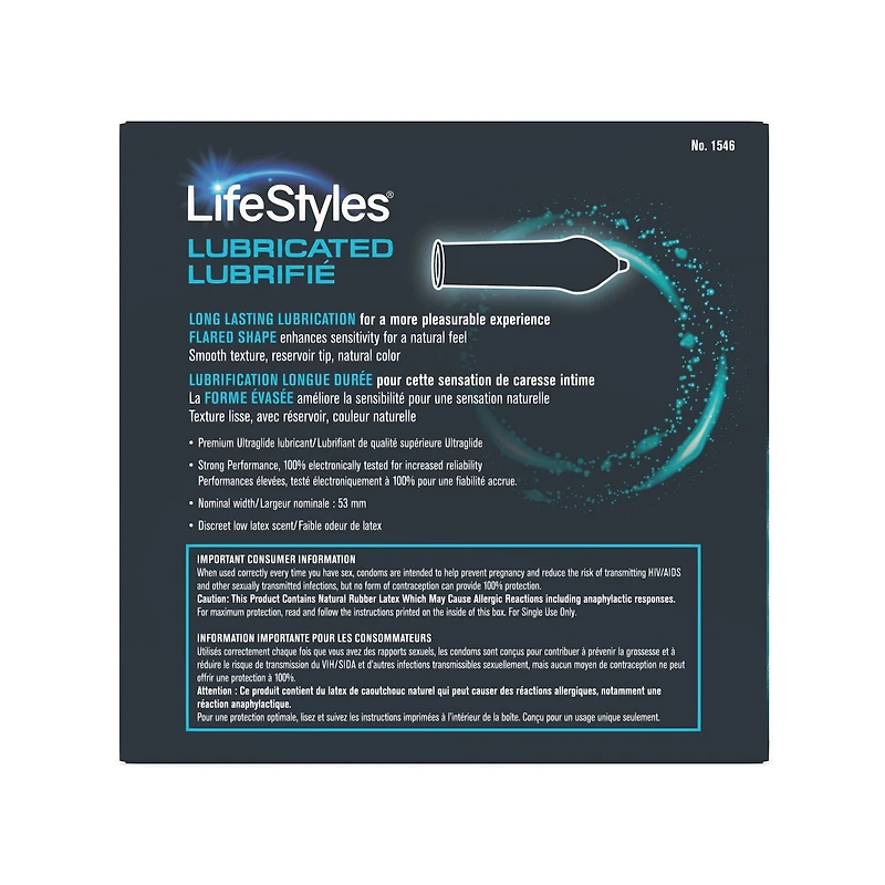 Préservatifs en latex de caoutchouc naturel lubrifié LifeStyles, 36 unités