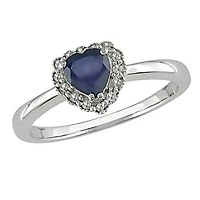Tangelo Bague avec saphir 5/8 ct et diamant 0,07 ct en forme de cœur en or blanc 10 K