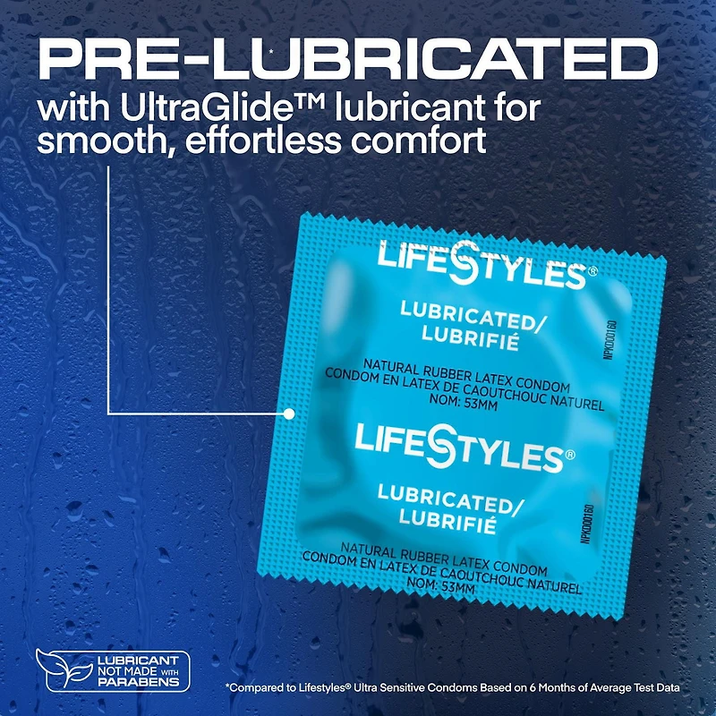 Préservatifs en latex de caoutchouc naturel lubrifié LifeStyles, 36 unités
