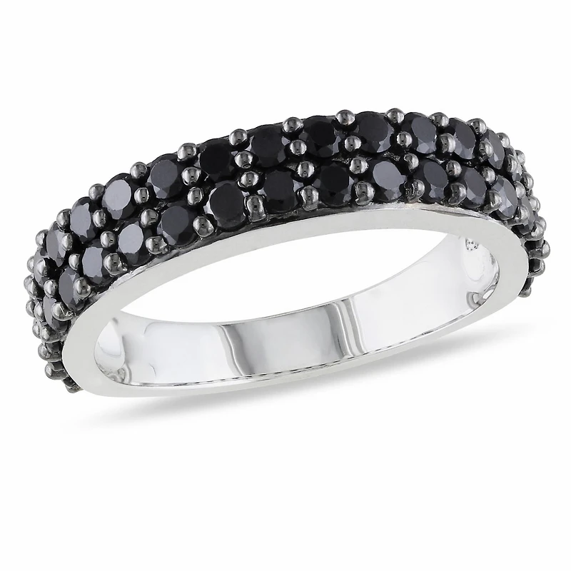 Asteria 1-1/5 Carat T.G.W. Black Spinel Sterling Silver Semi-Eternity Anniversary Ring