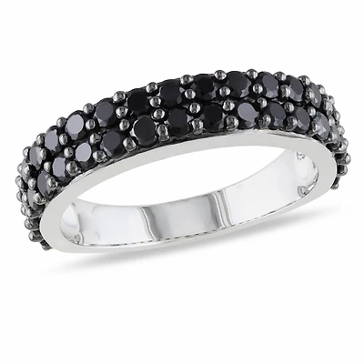 Asteria 1-1/5 Carat T.G.W. Black Spinel Sterling Silver Semi-Eternity Anniversary Ring