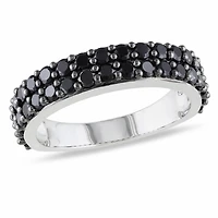 Asteria 1-1/5 Carat T.G.W. Black Spinel Sterling Silver Semi-Eternity Anniversary Ring