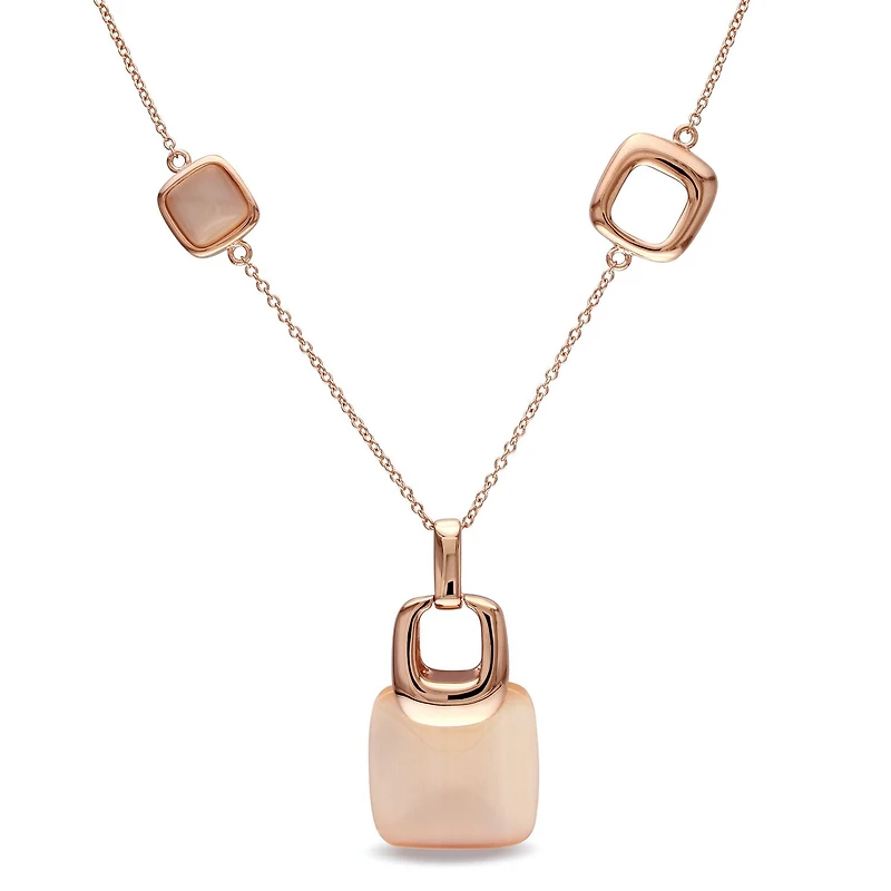 Tangelo 41 Carat T.G.W. Champagne CAT Eye Rose Rhodium-Plated Sterling Silver Necklace, 17"