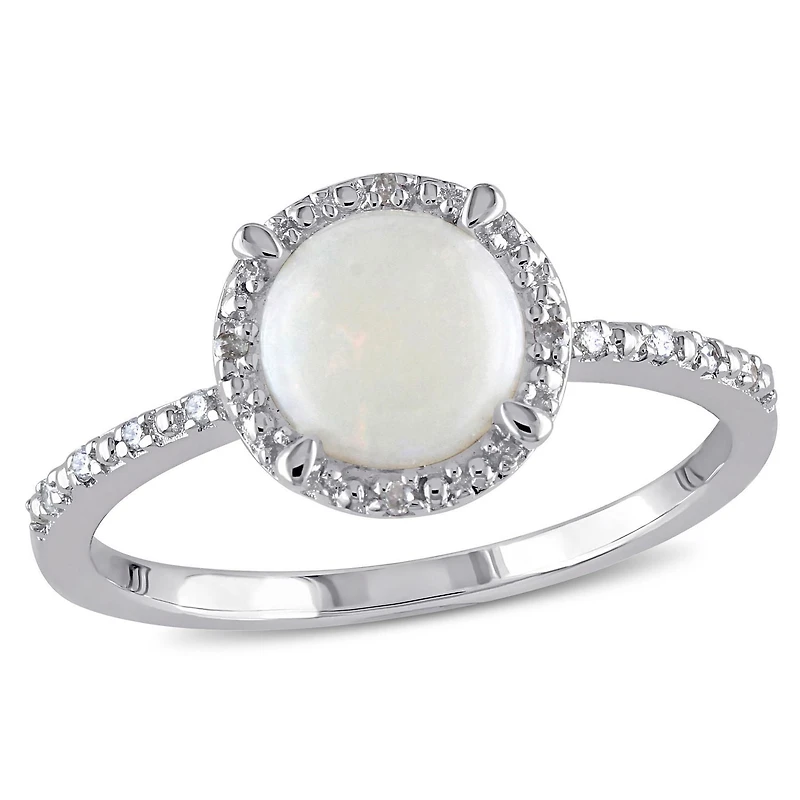 0.8 Carat T.G.W. Opal And Diamond-Accent Sterling Silver Halo Ring
