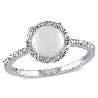 0.8 Carat T.G.W. Opal And Diamond-Accent Sterling Silver Halo Ring