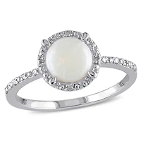 0.8 Carat T.G.W. Opal And Diamond-Accent Sterling Silver Halo Ring