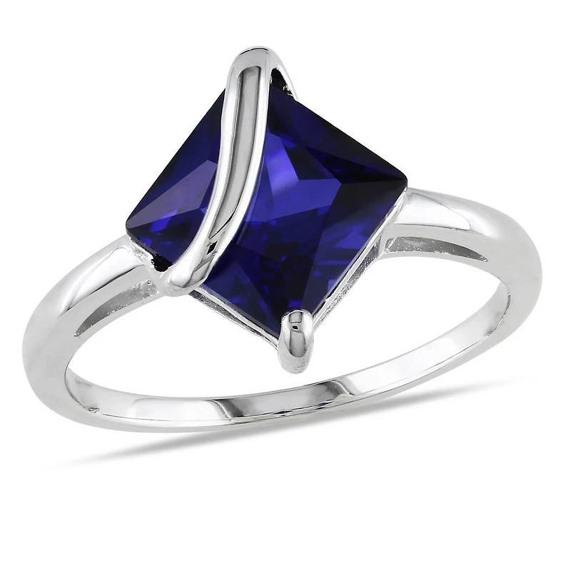 Bague cocktail Tangelo avec saphir bleu synthétique 2-4/5 CT de coupe carrée en argent sterling