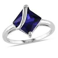Bague cocktail Tangelo avec saphir bleu synthétique 2-4/5 CT de coupe carrée en argent sterling