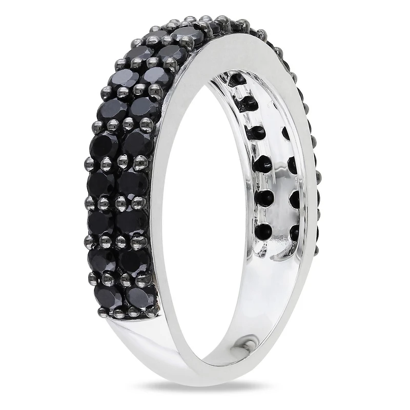 Asteria 1-1/5 Carat T.G.W. Black Spinel Sterling Silver Semi-Eternity Anniversary Ring