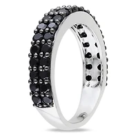 Asteria 1-1/5 Carat T.G.W. Black Spinel Sterling Silver Semi-Eternity Anniversary Ring