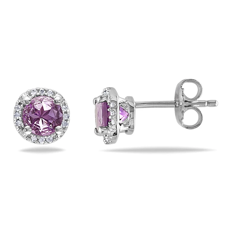 Tangelo 4/5 Carat T.G.W. Amethyst And Diamond-Accent Sterling Silver HALO Stud Earrings