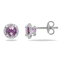 Tangelo 4/5 Carat T.G.W. Amethyst And Diamond-Accent Sterling Silver HALO Stud Earrings