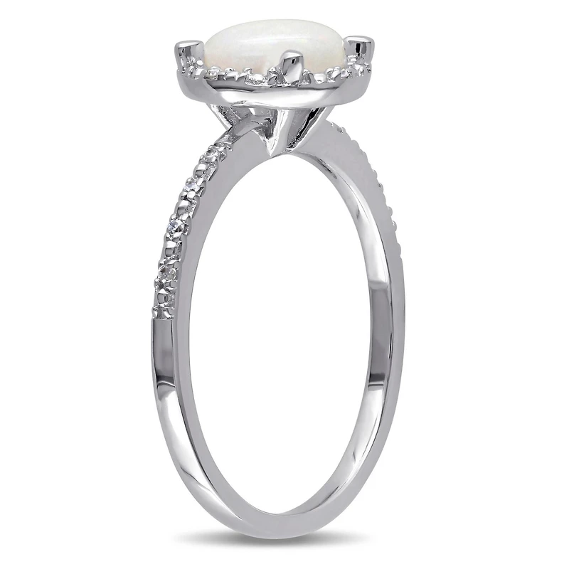 0.8 Carat T.G.W. Opal And Diamond-Accent Sterling Silver Halo Ring