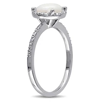 0.8 Carat T.G.W. Opal And Diamond-Accent Sterling Silver Halo Ring
