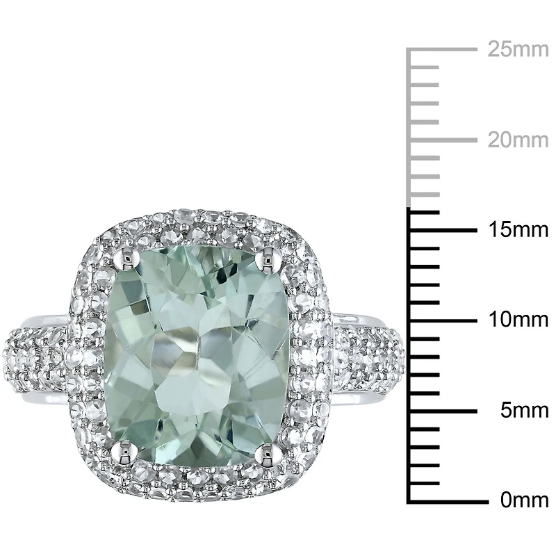 Bague cocktail auréole Tangelo avec améthyste verte et saphirs blancs synthétiques 6 CT PBT en agent sterling