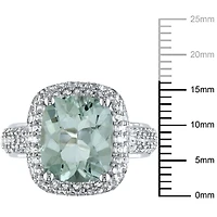 Bague cocktail auréole Tangelo avec améthyste verte et saphirs blancs synthétiques 6 CT PBT en agent sterling