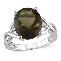 Asteria 3-3/4 Carat T.G.W. Smokey Quartz And Diamond-Accent Sterling Silver Cocktail Ring