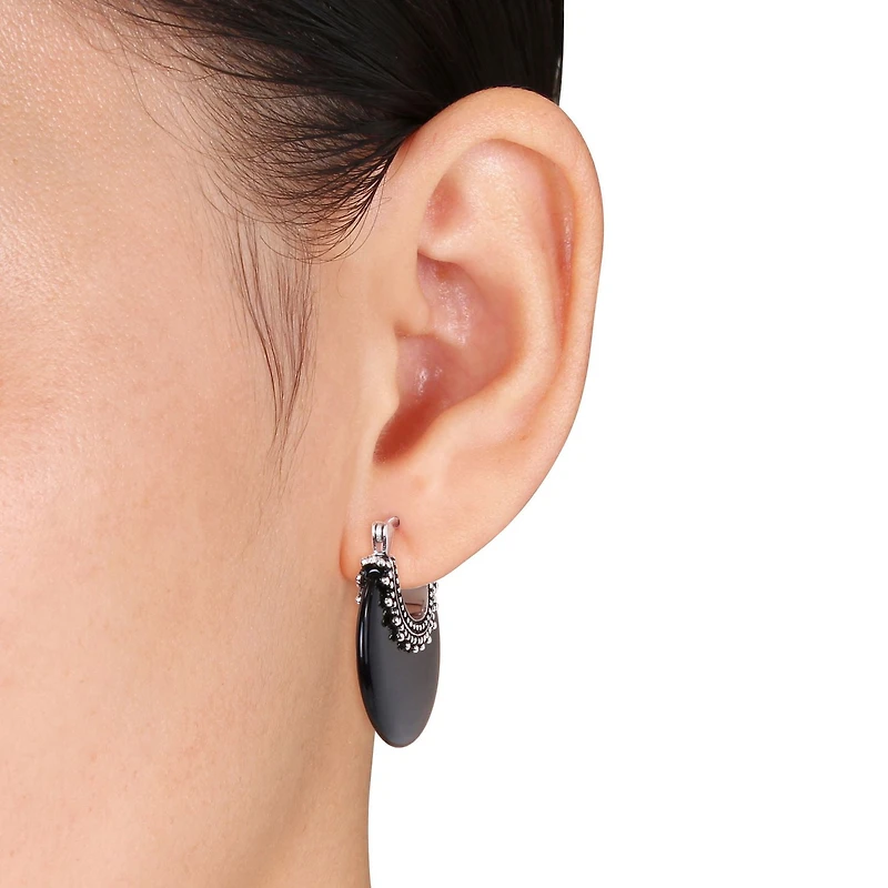 Anneaux d'oreille Asteria avec onyx noirs 4-5/8 CT PBT en argent sterling