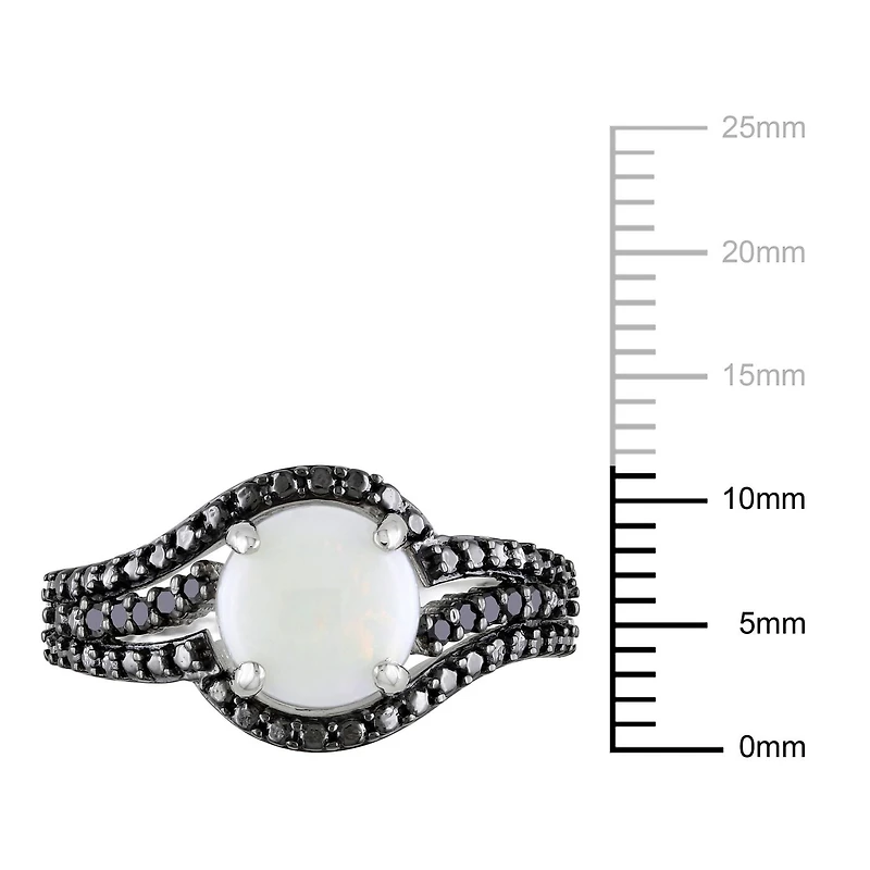 Asteria 1-1/4 Carat T.G.W. Opal And 1/10 Carat T.W. Black Diamond Sterling Silver Cocktail Bypass Ring