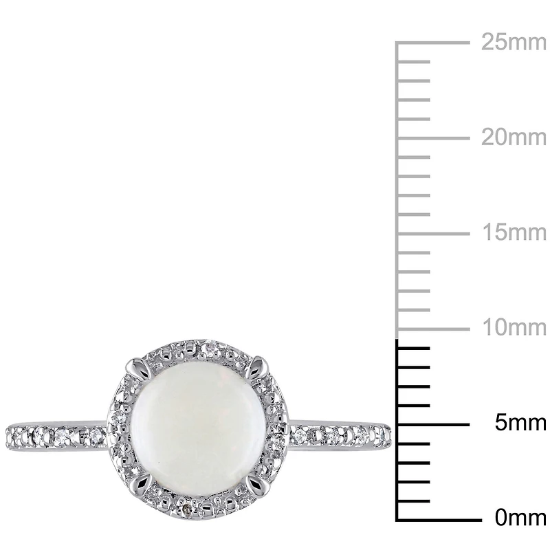 0.8 Carat T.G.W. Opal And Diamond-Accent Sterling Silver Halo Ring