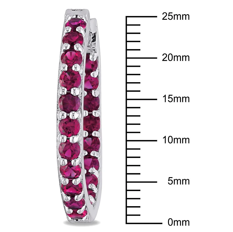 Tangelo 3-1/5 Carat T.G.W. Created Ruby Sterling Silver Hoop Earrings