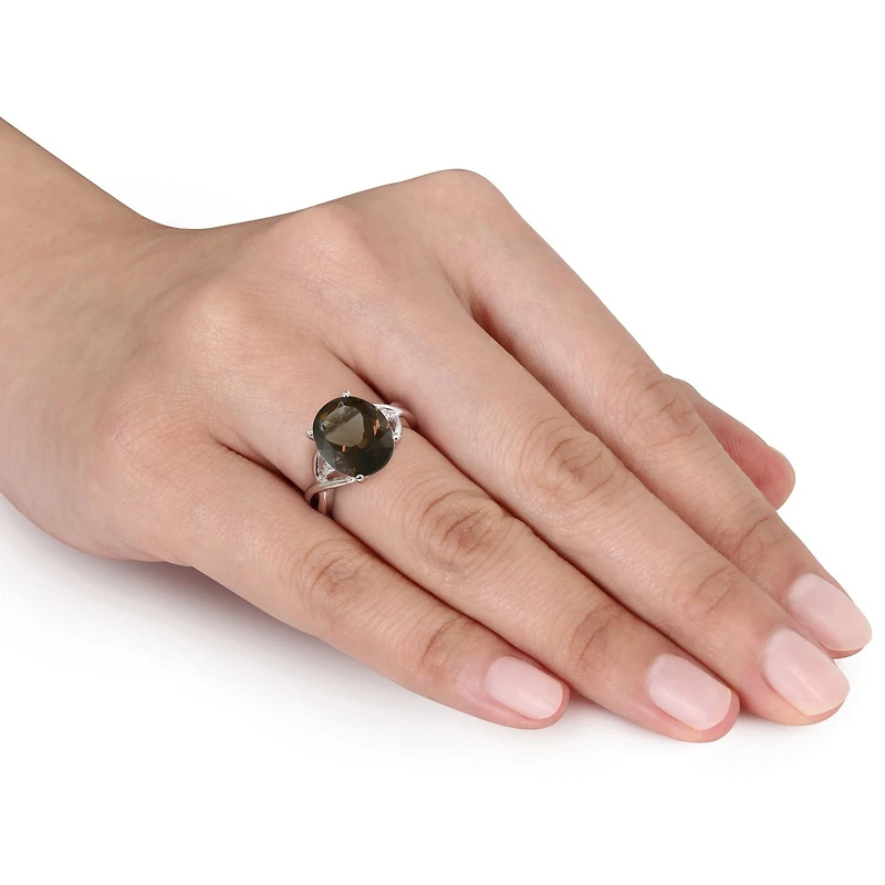 Asteria 3-3/4 Carat T.G.W. Smokey Quartz And Diamond-Accent Sterling Silver Cocktail Ring